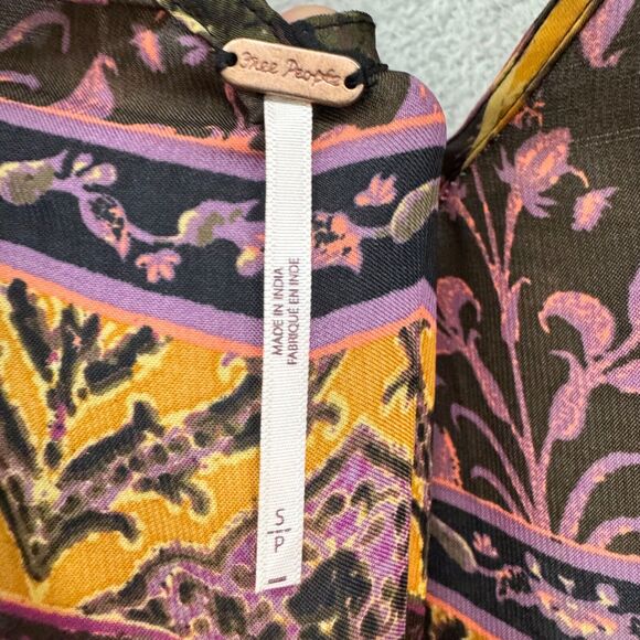 Free People Jumpsuit Womens S Brown Leona Wide Leg Pockets Side Slit Casual Tie - Picture 2 of 16